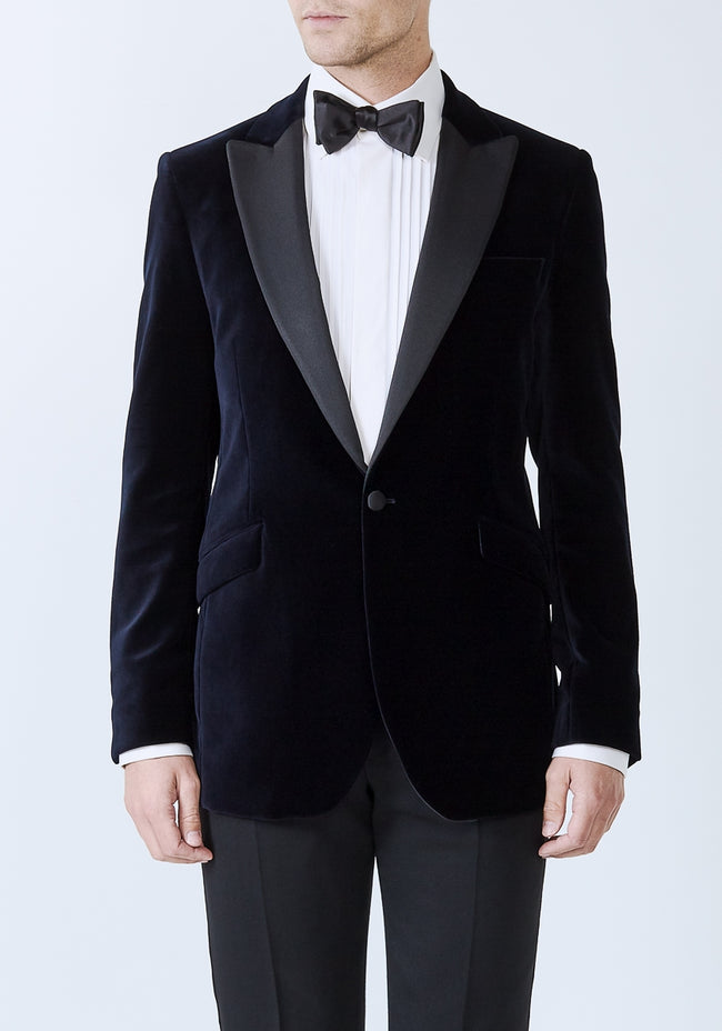 Men's Five Button Vintage Style Velvet Coat in Navy main image 0