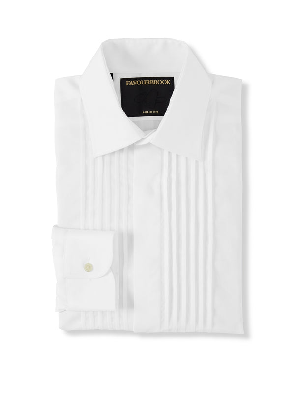 White Camo Cotton Pinned Tuck Dress Shirt