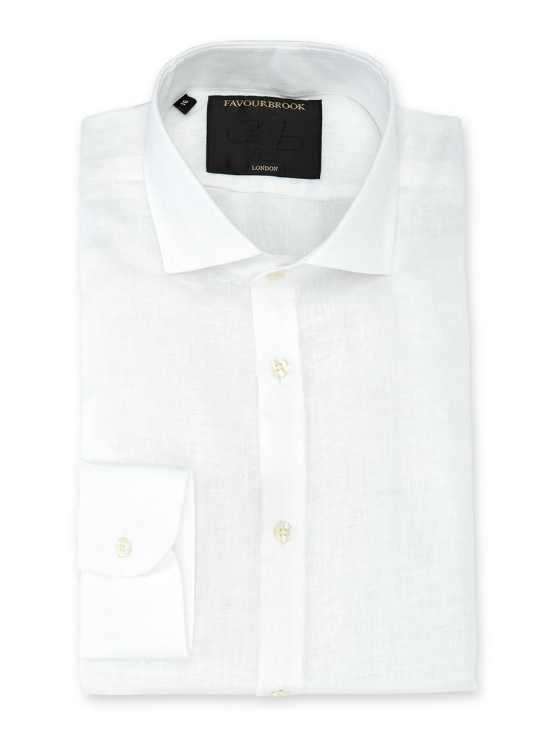 White Colne Linen Cutaway Collar Shirt