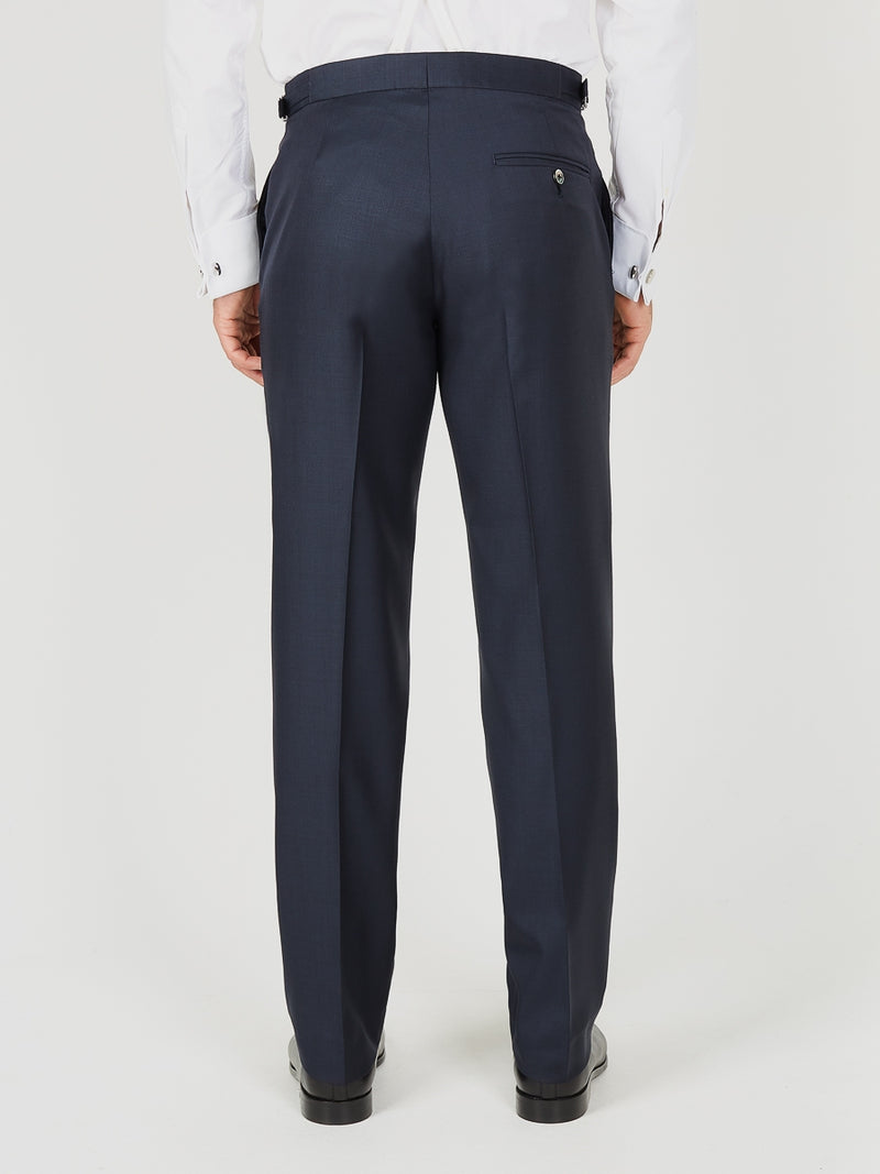 Navy Furlong Wool High Waisted Flat Front Trouser