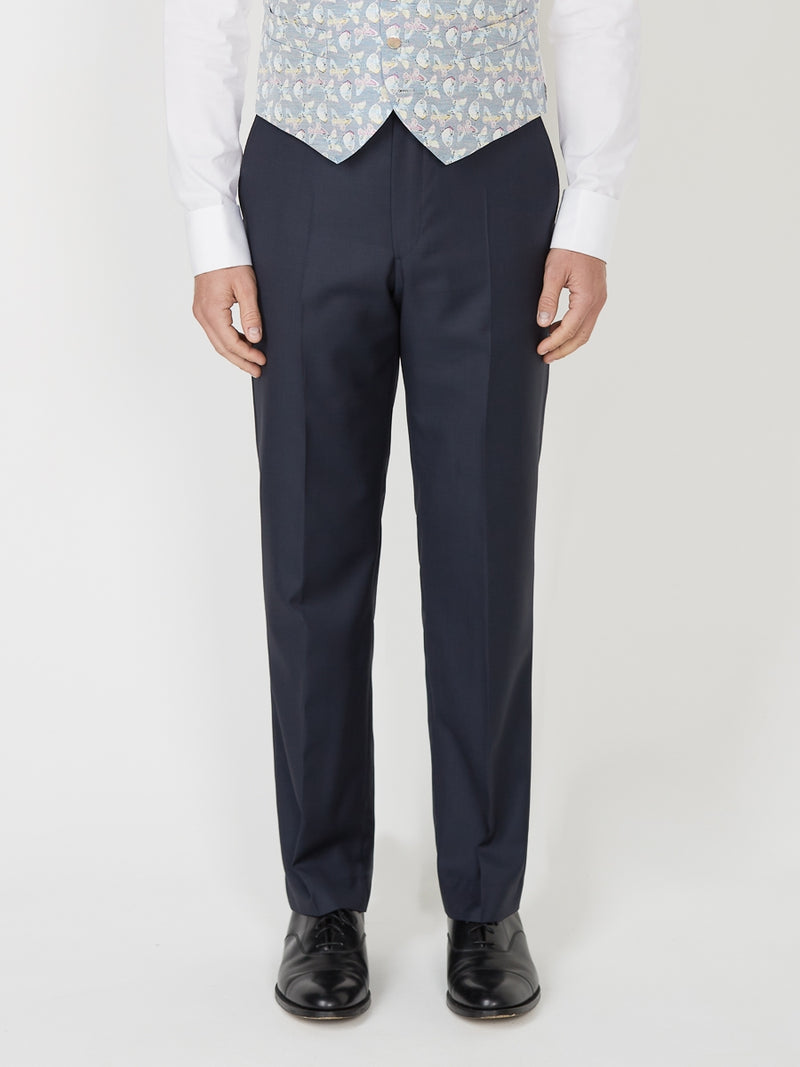Navy Furlong Wool High Waisted Flat Front Trouser